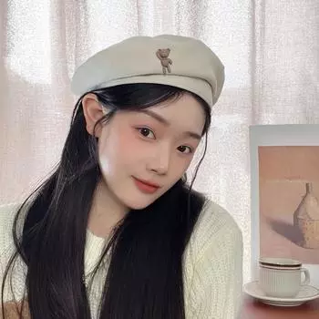 Японский ретро шерстяной берет женское лицо маленький корейский универсальный мультяшный медведь модный темперамент шляпа художника M56-58cm
