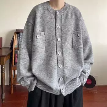 Японский ретро-стиль ленивого свитера для мужчин весна и осень новый универсальный повседневный простой парный вязаный кардиган куртка M