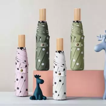 Японский ретро-зонт для мужчин и женщин, студентов, 3-складной, ветрозащитный, двойного назначения, с защитой от ультрафиолета, с деревянной ручкой, для солнца и дождя