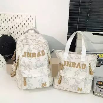 Японский рюкзак для снижения нагрузки для мальчиков, рюкзак большой вместимости для старшеклассников, рюкзак с принтом для девочек-подростков, рюкзак для поездок для студентов колледжа White Two-piece set [without pendant]]