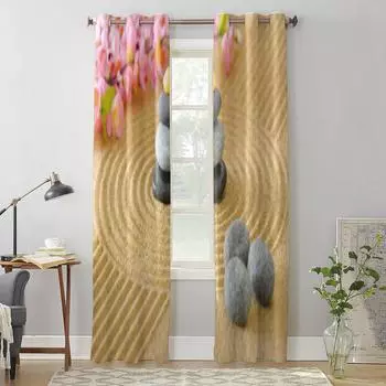 Японский сад дзен с песком и камнями, оконные шторы для гостиной, роскошный декор для спальни, занавески, кухонные оконные занавески 135W x 60H(cm) x1