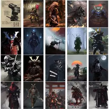 Японский Самурай Холст Плакат Современный Домашний Диван Фон Настенная Живопись Печать Фотографии Спальня Гостиная Декор Фреска Подарок 21x30cm No Frame