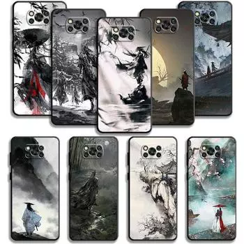 Японский самурайский пейзаж, картина тушью для Xiaomi Poco X3 Nfc X4pro X5 M3 для Mi 12 13 11 10 10t 8 Note10 Lite 11ultra 11t, чехол For Mi Note 10