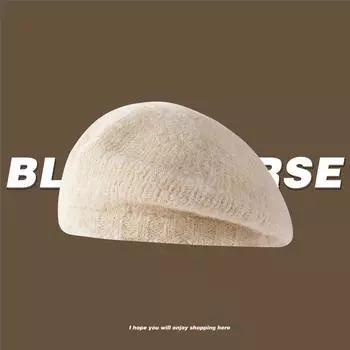 Японский шерстяной вязаный берет, модный и универсальный, на осень и зиму, корейский стиль, маленькая модная и универсальная шляпа художника с большим