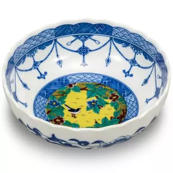 Японский склад Стильная посуда Кутани Керамика Чаша Ёсидая Камелия и Птица Роскошная японская посуда Сервировочная чаша Чаша Сделано в Японии