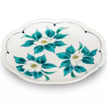 Японский склад стильный Кутани сервировочный цветок сасанква большой японский японский сделано в Японии тарелка, столовые приборы, посуда, тарелка, керамика, тарелка, еда,