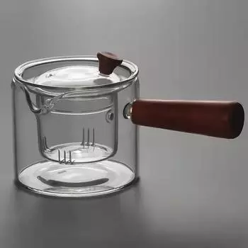 Японский стеклянный чайник с боковыми ручками Чайник с деревянными ручками Чайный сервиз в стиле кунг-фу Утолщенный чайник Интуитивный чайник