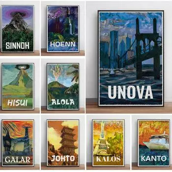 Японский стиль аниме регион пейзаж поколения плакат и принты абстрактная картина на холсте настенная художественная картина Декор в гостиную 21x30cm No Framed