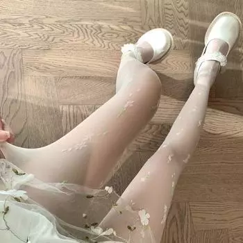 Японский стиль Цветочные колготки жаккардовые чулки женские модные шелковые прозрачные колготки женские 1Pc Black