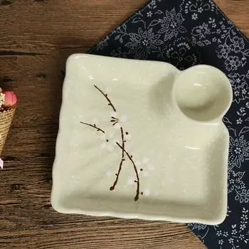 Японский стиль Цветок сливы расписанный вручную креативный домашний декор под глазурью керамическая посуда решетка для пельменей десертная тарелка