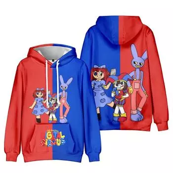 Японский стиль Харадзюку, удивительная толстовка с цифровым цирковым принтом, мужская модная толстовка с героями мультфильмов, пуловер, свободная толстовка, новые толстовки XS