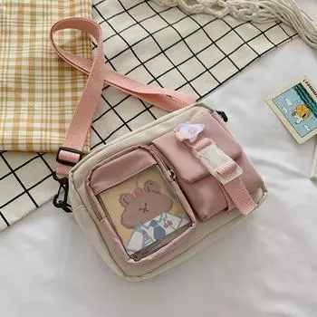 Японский стиль Харадзюку в студенческом стиле, милая студенческая сумка-мессенджер для девочек, женская модная сумка для кампуса розовый