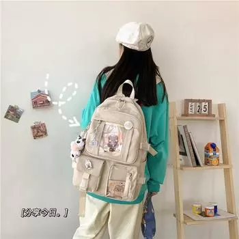 Японский стиль ins винтажный милый школьный рюкзак для девочек корейская версия маленький свежий милый мягкий школьный рюкзак для девочек Without badge pendant белый