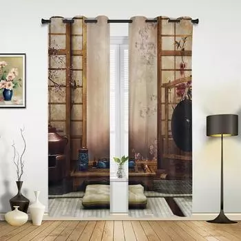 Японский стиль комнаты дверь цветок зал занавески для гостиной кухня мальчик девочка спальня длинные окна занавески Cortinas домашний декор 135W x 60H(cm) x1