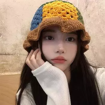 Японский стиль Контрастные цвета Полые вязаные Панамы Весна Осень Тонкие Рыбацкие Кепки Капоты для Женщин Skullies Beanies 56-58cm коричневый
