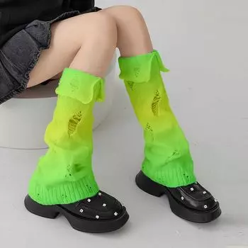 Японский стиль Красочные вязаные гетры-слаучи Неравномерный градиент Рваные с отворотами Харадзюку Уличный стиль JK Рукава до икры с подвернутым краем