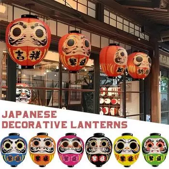 Японский стиль Мультфильм Желание Дхарма Подвесной фонарь Японский талисман Дарума Суши Паб Бистро Ресторан Изакая Декор Фонарь 27x35cm