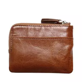 Японский стиль Натуральная кожа Мужская и женская маленькая сумка для ключей на молнии Кошелек для монет Держатель кредитных карт Мини-кошелек с кольцом для ключей Брелки коричневый