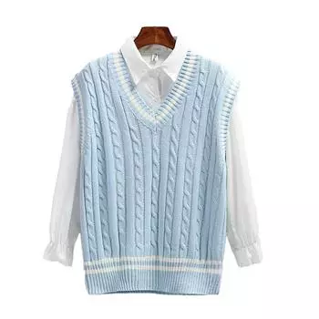 Японский стиль преппи свитер жилет женский 2024 весна осень корейская мода свободный трикотажный пуловер женский повседневный жилет верхняя одежда 90