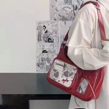 Японский стиль Прозрачный Itabag Harajuku Lolita Сумка Модная JK Сумка через плечо для девочек вино красного