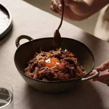 Японский стиль ретро грубая керамика двойная миска для супа ламьяновая лапша миска матовый цвет практичная салатница оливковое зеленый