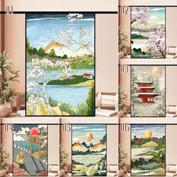 Японский стиль Сакура Пейзаж Оконная Пленка Матовый Статический Клеящийся Приватность Стеклянные Наклейки Туалет Ванная Комната Витражные Пленки 50x90cm