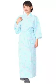Японский стиль синий размер L марлевая ночная рубашка для женщин двойной рукав хлопковая пижама пижамы Yukata Inn Nursing Care Women дамы синий
