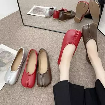 Японский стиль Таби ниндзя Туфли женские удобные кожаные балетки с разрезом на носке женские джинсы Мэри мокасины женские балетки 38 чёрный