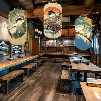 Японский стиль Укиё-э бумажный фонарь кимоно самурай кошка арт узор фонарь ресторан изакая кухня декор рекламный знак 20x35cm