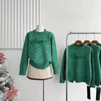Японский стиль зеленый О-образный вырез пуловер вязаный свитер женский осень зима 2024 новый модный вязаный свободный теплый свитер женская одежда S зелёный