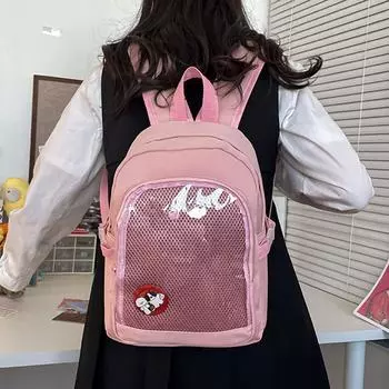 Японский стиль женский школьный нейлоновый маленький рюкзак прозрачный аниме Pin Display Itabag школьная сумка с прозрачным карманом чёрный