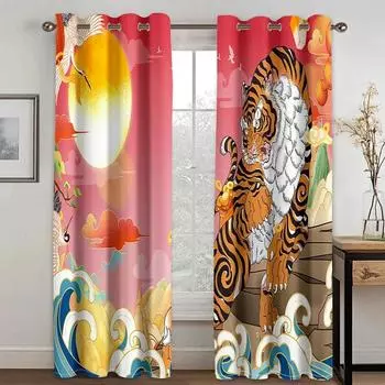 Японский стиль животное зверь дракон тигр журавль волна высокая затемняющая штора спальня гостиная студия окно затемняющая штора 2 шт. W55 X H120cm X 2&HOOK