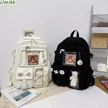 Японский студенческий рюкзак для девочек, эстетический рюкзак, милые школьные ранцы для колледжа, нейлоновый рюкзак Kawaii с несколькими карманами для ноутбука с подвеской
