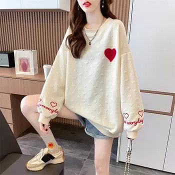 Японский свитер Love, женский, круглый вырез, осенний, утолщенный, с вышивкой, с длинными рукавами, жаккардовый свитер для женщин XXL чёрный