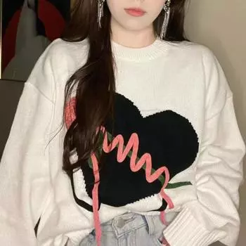 Японский свитер «Роза любовь», женский ранний осенний свободный сладкий ленивый нежный ветерок, мягкий восковой пуловер с объемным цветком