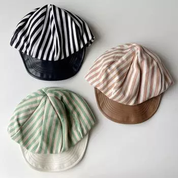 Японский свободный большой вариант полосатого лица маленькой девочки осень и зима ретро большая голова круглая берет облако восьмиугольная шляпа 56-59cm чёрный