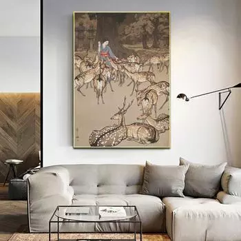 Японский укиёэ традиционные китайские иероглифы пейзаж ретро холст плакат настенная живопись эстамп украшение домашнего интерьера 21cm30cm NoFrame