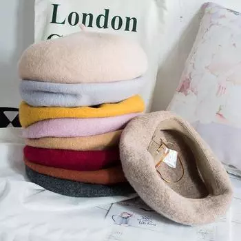 Японский универсальный берет женский осенне-зимний корейский вариант шерстяная толстая шапка-тыква бутон милая улучшенная шляпа художника