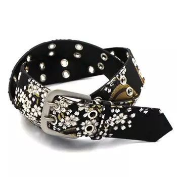 Японский узор Golden Nishijin Один размер подходит для 46 Сделано в For и Cherry [COCOLUCK] Мужской ремень, Орхидея, Текстильный, Большинство, Отверстия, 110 см, Повседневный, Деловой,