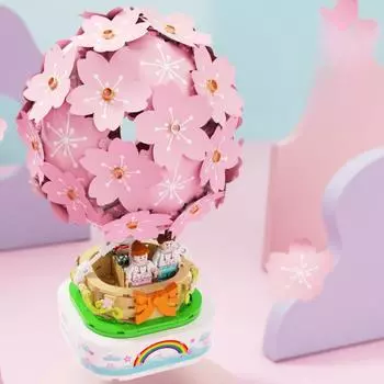 Японский вид на улицу Сакура Воздушный шар Совместимые строительные блоки Девочки Дети Игрушки Подарки 15*15.5*24cm