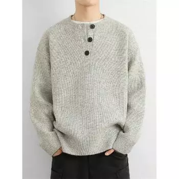 Японский винтажный свитер для мужчин и женщин, осенняя одежда Ins Idle Style BF Retro Soft Glutinous Pullover Buttons M светло-серый