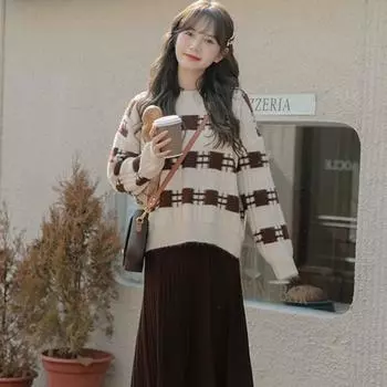 Японский винтажный свитер, пуловер, женский осенне-зимний свободный молочный пуловер, милый маленький вязаный пуловер с подкладкой, женский One Size белый