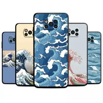 Японский волнистый художественный чехол для Samsung Galaxy M30s M33 M12 M51 M32 5g M31 M13 M52 M22 M23 M23 M01 M53 M31s M11, черный чехол-бампер for Samsung M11