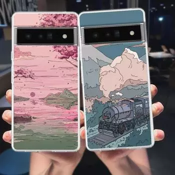 Японский закат пейзаж для Google Pixel 8 7 6 Pro 6A 5 4 5A 4A 3A XL 5G чехол для телефона противоударный мягкий прозрачный чехол из ТПУ Чехлы Pixel 6A