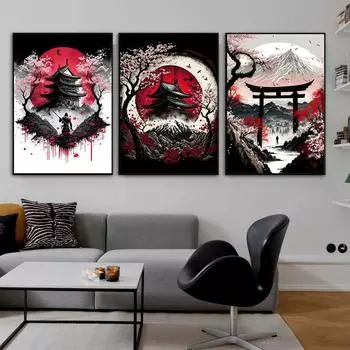 Японский замок, самурайский храм, холст, живопись, просто японский пейзаж, постеры и принты, настенные художественные картины для украшения дома 21x30cm No Framed