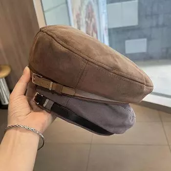 Японский замшевый берет женский осенне-зимний ретро темпераментный шляпа художника универсальная маленькая теплая ветрозащитная шляпа bud 54-58cm чёрный