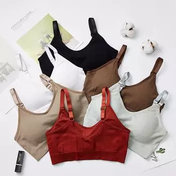 Японский жилет-труба: Ударопрочный спортивный бюстгальтер со съемной накладкой на грудь. Стильное женское нижнее белье со сборкой на груди и красивым дизайном спины. One Size белый