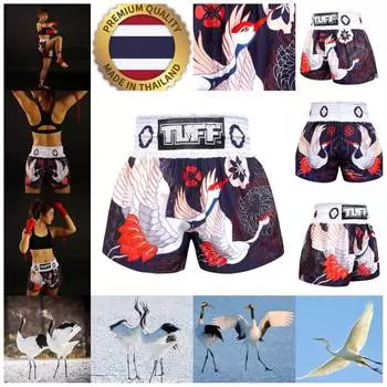 Японский журавль птица Муай Тай ММА кикбоксинг боксерские шорты ретро винтажные брюки с принтом 3D микрофибра эластичный бой боевые искусства тренировки фитнес-зал