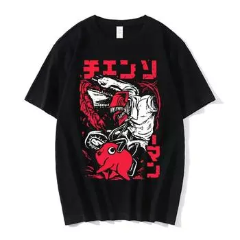 Японское аниме «Бензопила», мужские летние женские футболки, манга, графический принт, одежда Y2k, забавная мультяшная футболка унисекс с короткими рукавами, топ 2XL