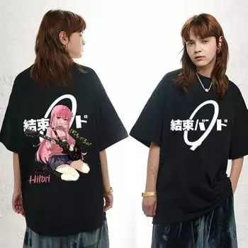Японское аниме Bocchi The Rock, футболка с героями мультфильмов Hitori Gotoh Kessoku, футболки с принтом группы, женская футболка унисекс в стиле хип-хоп, модная футболка большого размера 2XL